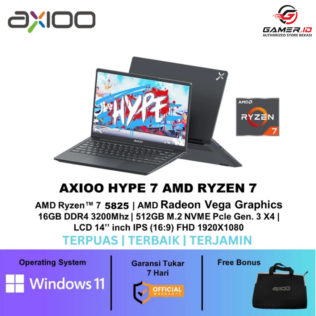 AXIOO HYPE 7 AMD X7 RYZEN 7 5825U 16GB RAM 512GB SSD WINDOWS 11 FULL HD  IPS