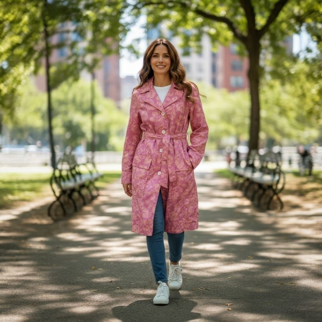 Long Coat Outer Jacket Wanita Motif Waterproof