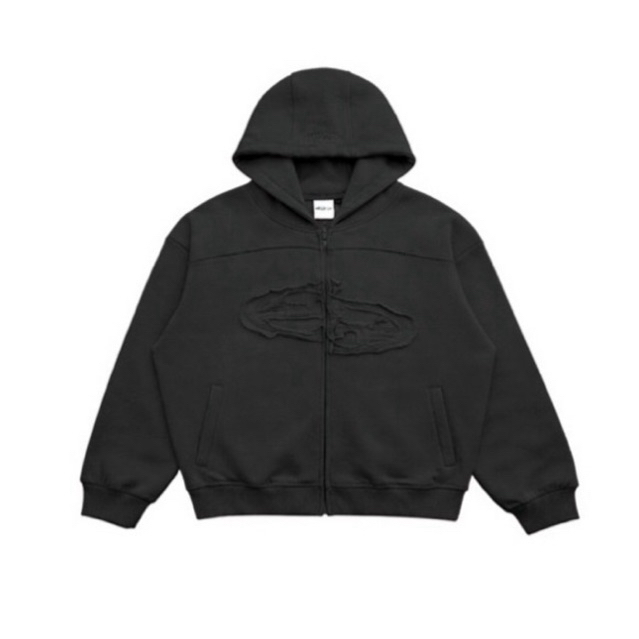 SANR STUDIO SIGNATURE  HOODIE ZIP DISTRESSED - BLACK
