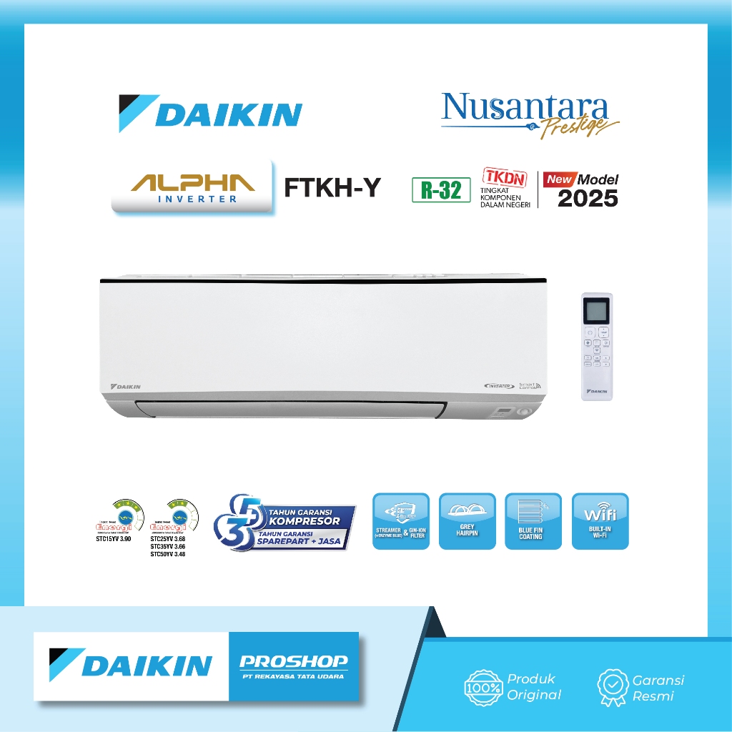 AC DAIKIN 1/2 PK ALPHA INVERTER FTKH15 - SERIES NUSANTARA PRESTIGE