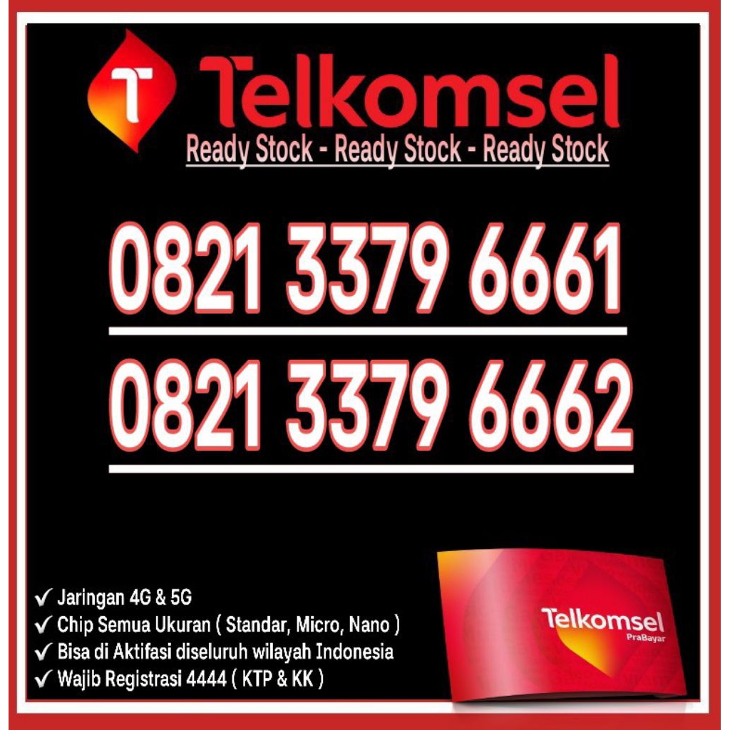 Nomor Cantik Telkomsel Simpati 4G LTE O821 3379 6661 6662