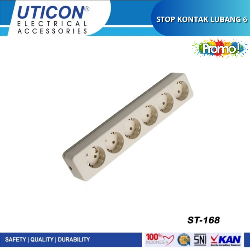Uticon ST-168 Stop Kontak 6 Lubang Stop Kontak Arde Uticon 6 Lubang