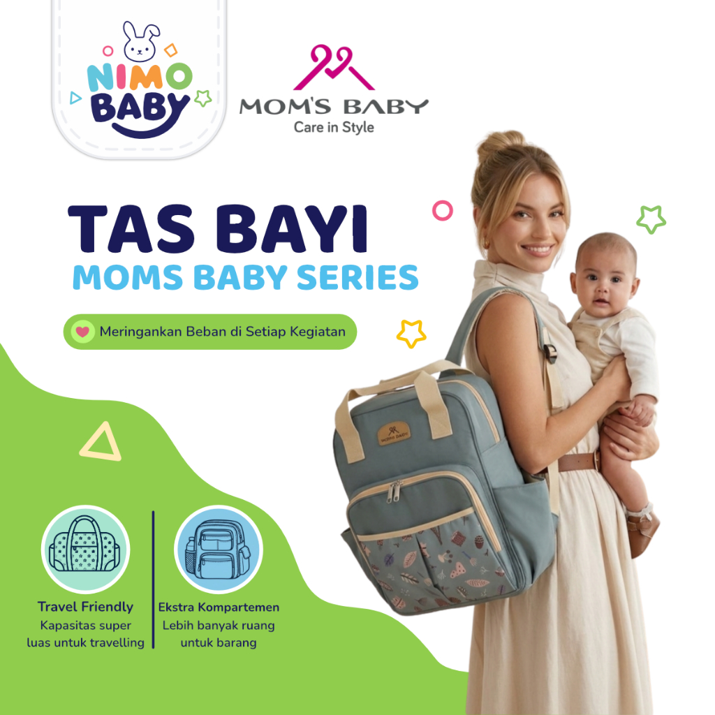 Moms Baby Tas Bayi Multifungsi Diaper Bag Mommy Bag Selempang Besar Medium Kecil Banyak Kantong