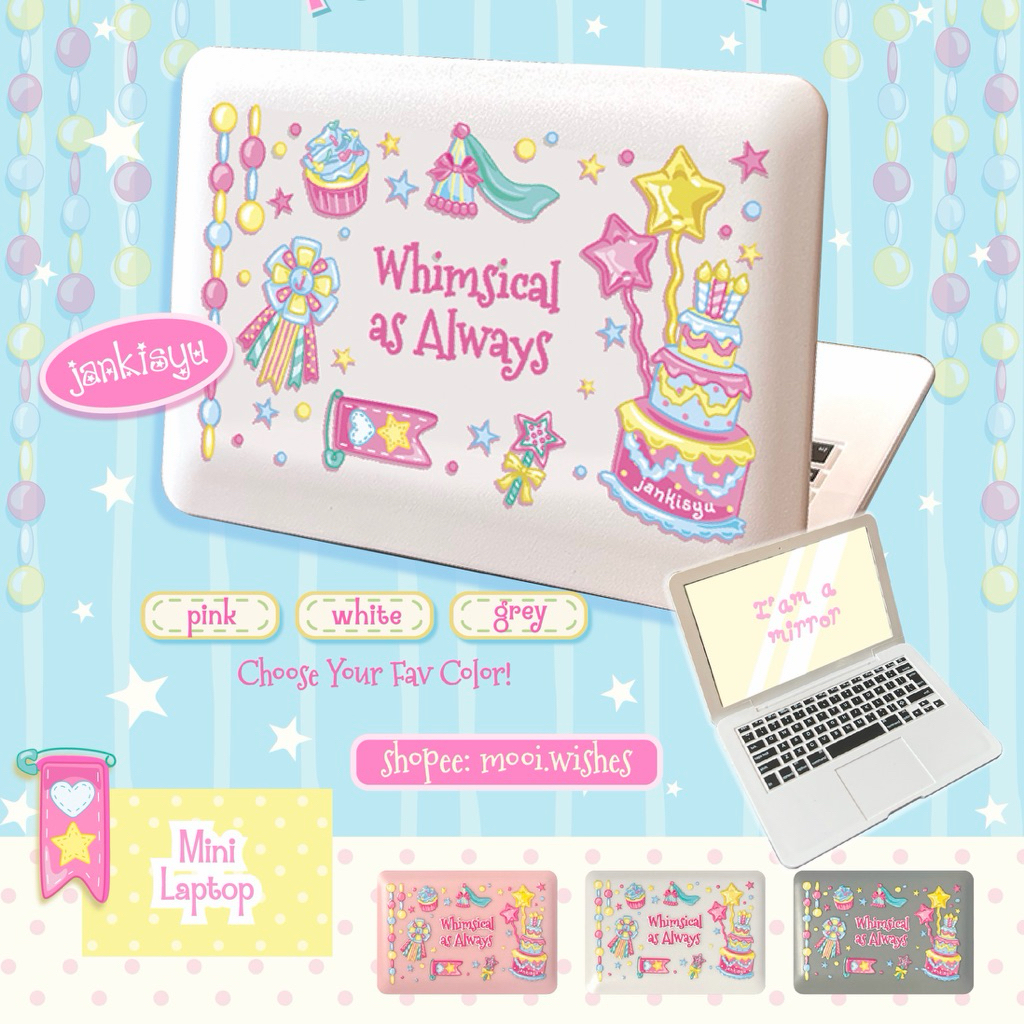 [JANKISYU] Folded Mirror Whimsical Summer Whimsy Kaca Lipat Portable Mini Laptop Lucu Aesthetic Pock