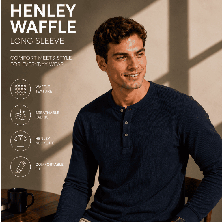 Haf Henley Longsleeve Waffle Shirt | Kaos Lengan Panjang Waffle Henley