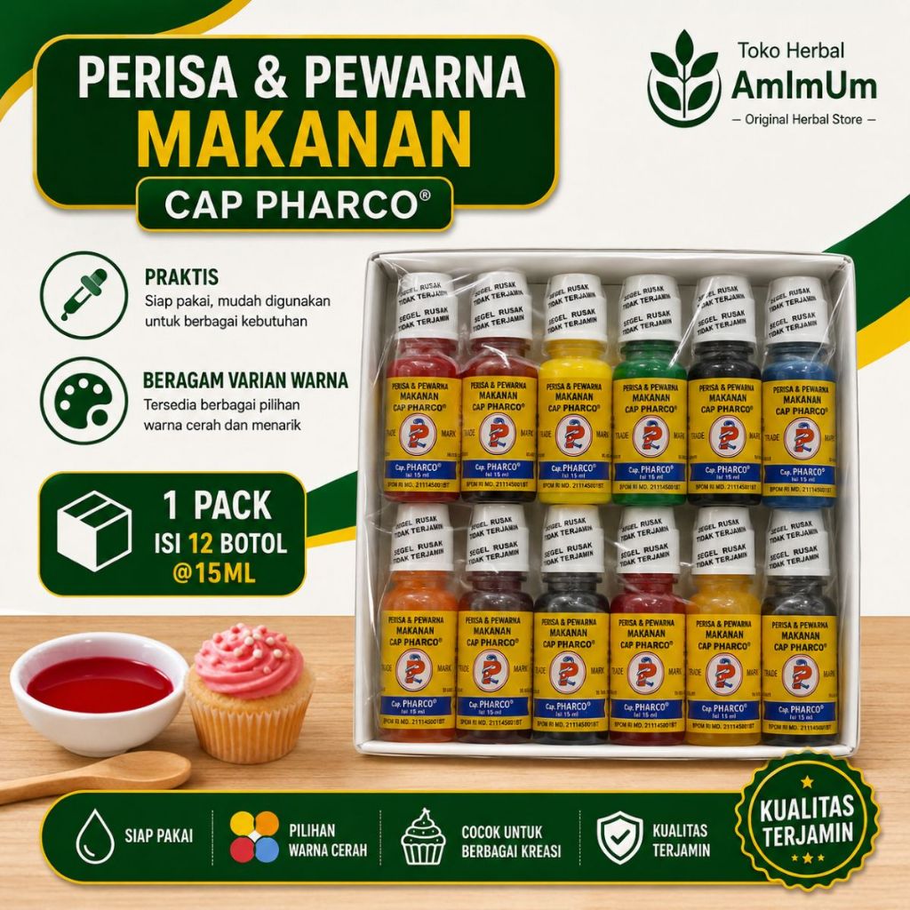 Perisa & Pewarna Makanan cap Pharco - Macam - Macam Perisa Rasa Buah - Original/Asli - Isi 12 Botol 