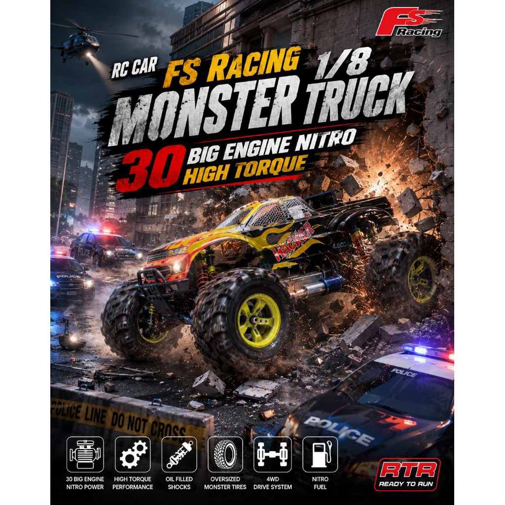 Rc Car 1/8 FS Racing Monster Truck Nitro RTR