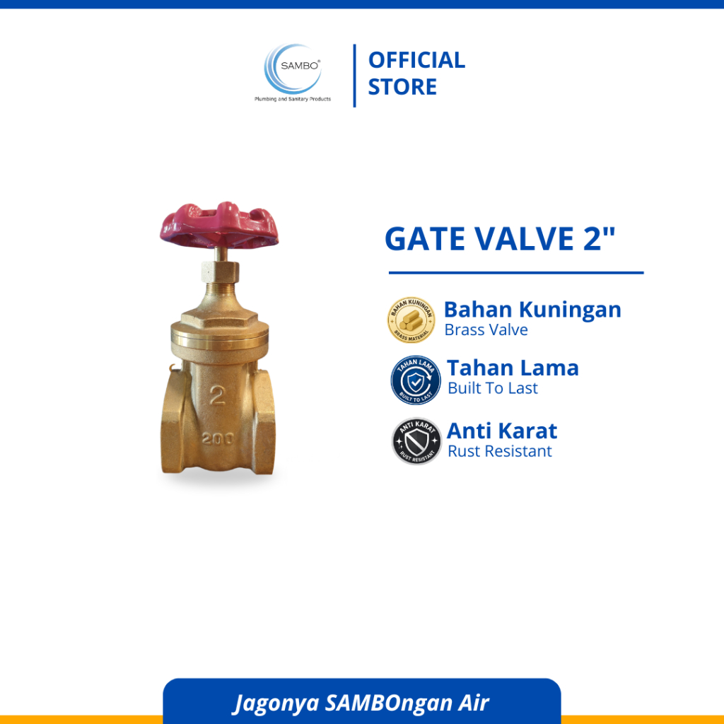 Sambo Gate valve Stop Kran 2 inch Brass kuningan