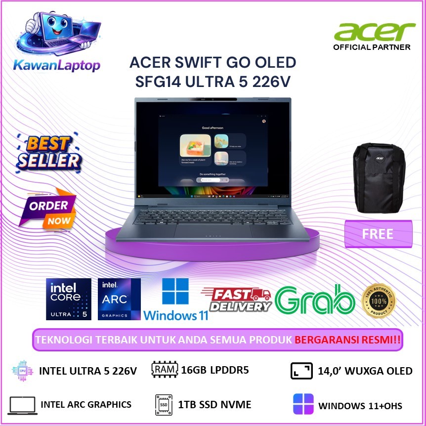 ACER SWIFT GO OLED SFG14 ULTRA 5 226V RAM 16GB 1TB W11+OHS 14.0 WUXGA EVO -75.5664