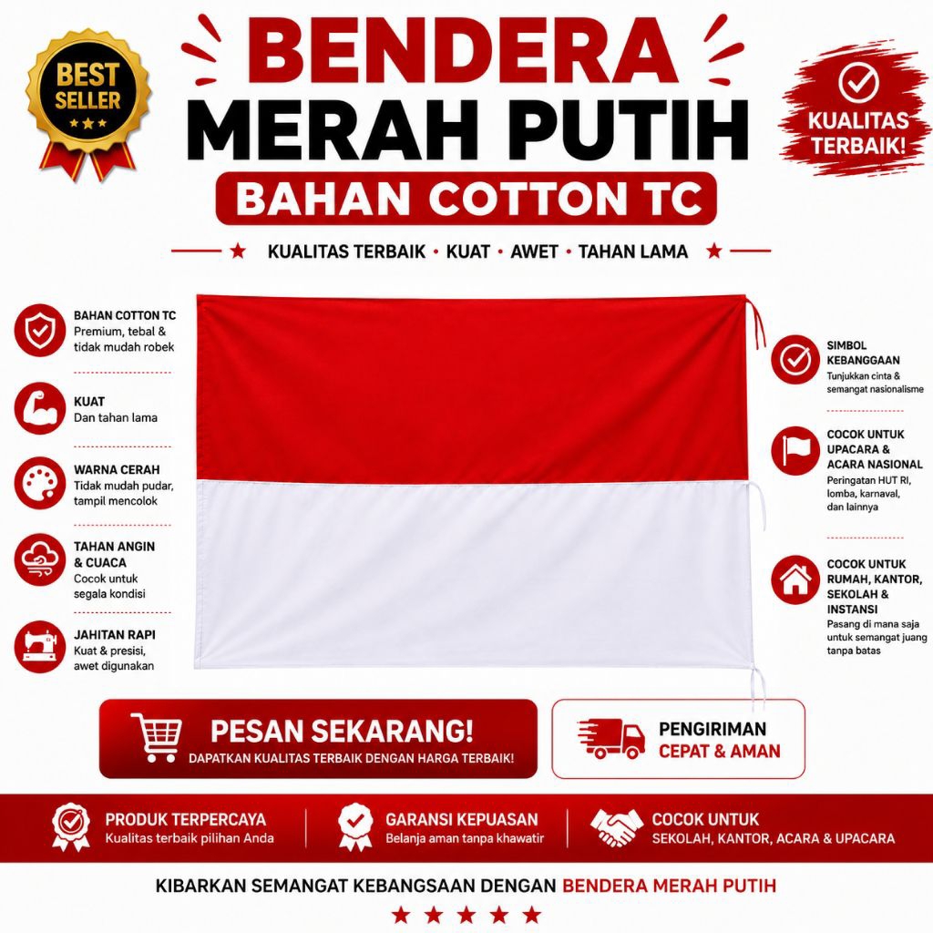 Bendera Merah Putih Bahan Kain Katun TC (premium)