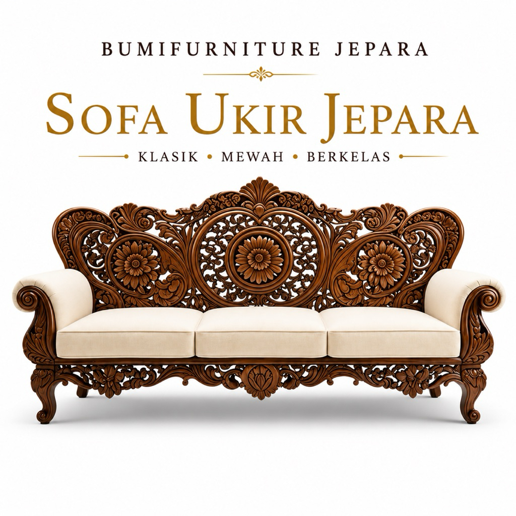 Sofa Ukir Jepara Kayu Jati – Kursi Tamu Klasik Mewah Elegan