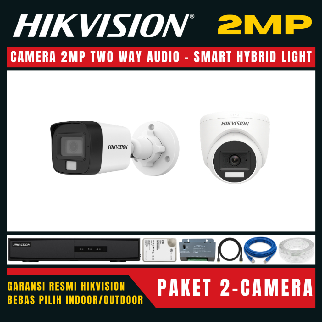 Paket cctv hikvision 2mp two way audio 4 channel 2 kamera paket cctv lengkap