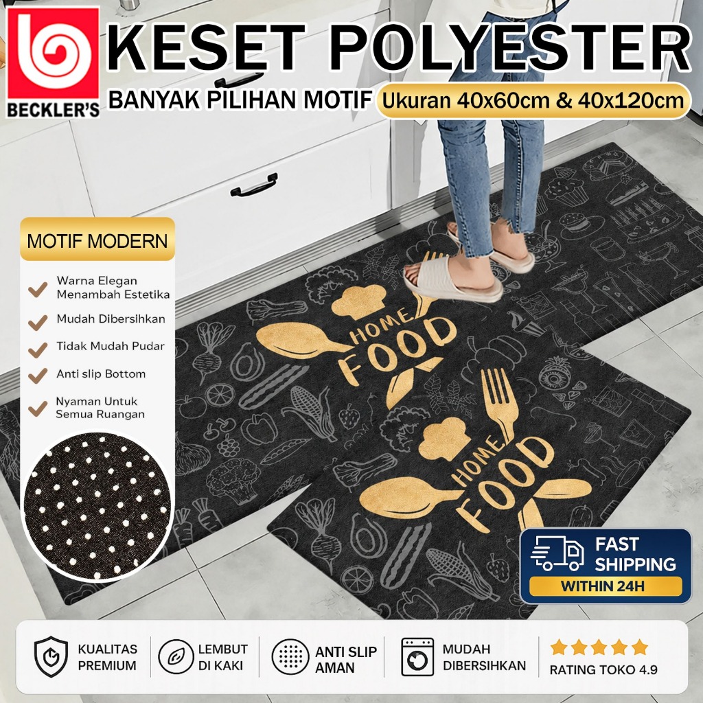 (Beckler s) Keset Dapur 2in1 Anti Slip / Keset Kaki Uk 40x60CM & 40x120CM Bahan Polyester