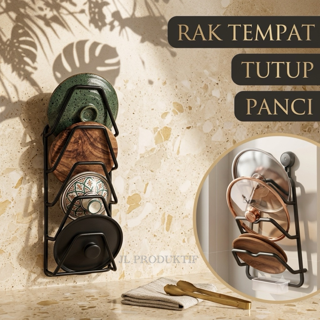 rak tempel dinding tempat tutup panci 5 susun minimalis