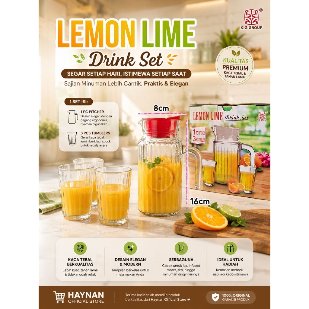 DRINK SET KACA ELEGAN (1JUG/PITCHER + 3GELAS) | Souvenir Murah | Hampers
