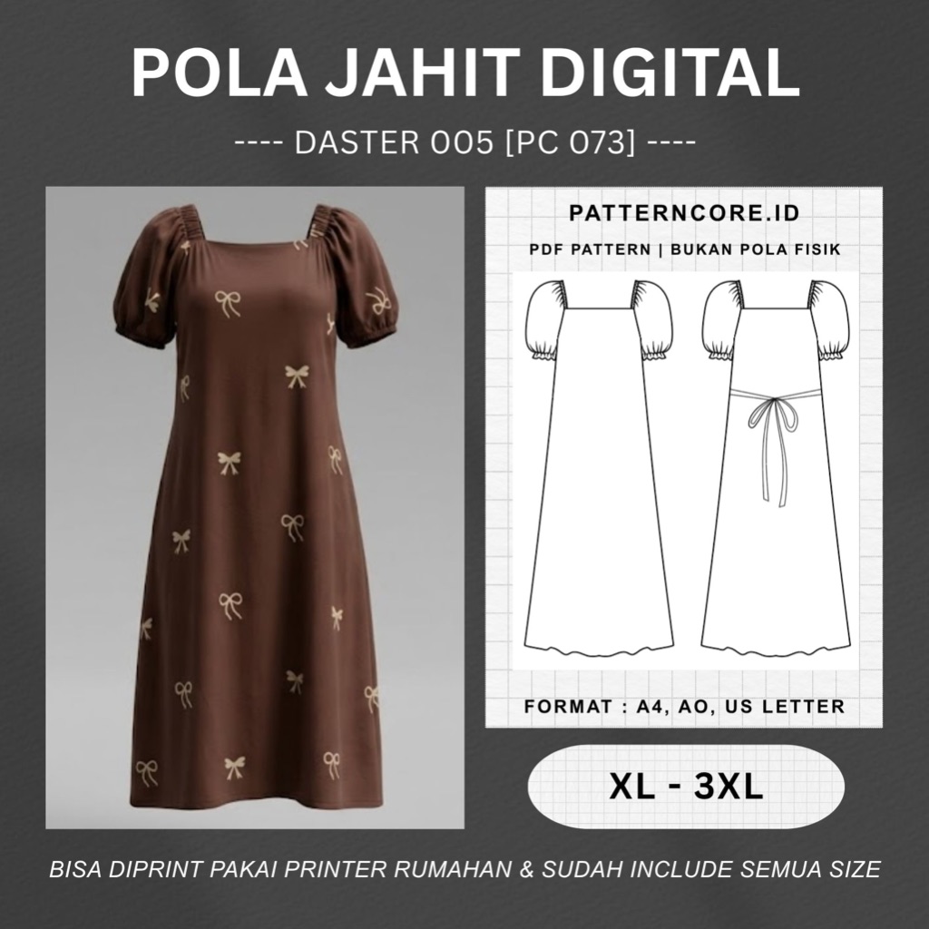 Pola Jahit Digital | PC 073 - Daster wanita lengan pendek | PATTERNCORE