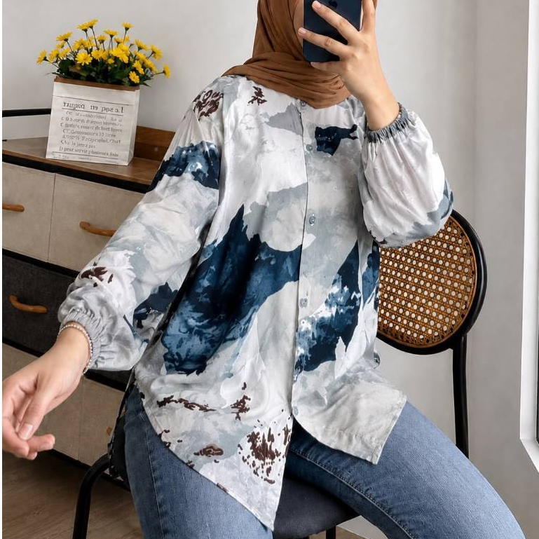 Kemeja Wanita Rayon Motif Kekinian - Kemeja Wanita Rayon Terlaris -Kemeja Wanita Rayon Twill Premium
