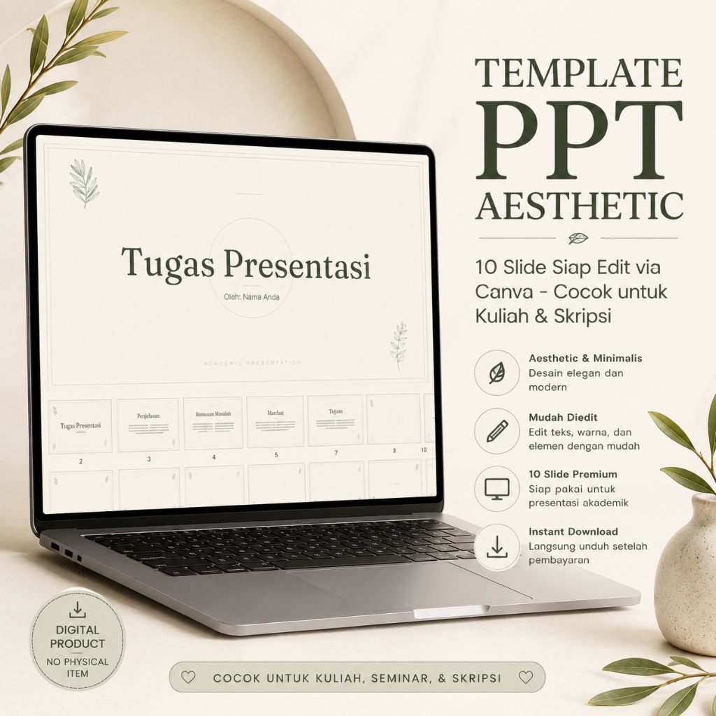 Template PPT Sidang Skripsi Aesthetic Canva Presentasi Tugas Kuliah Sage Green Minimalis PowerPoint 