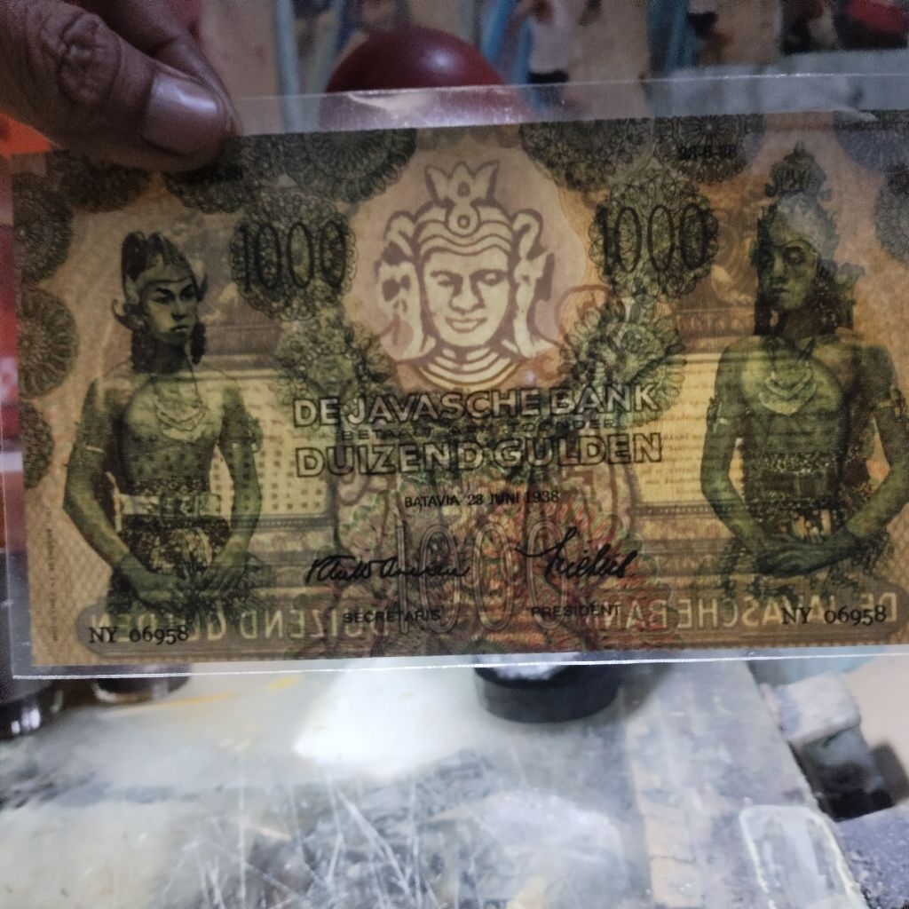 uang 1000 gulden wayang repro watermark budha