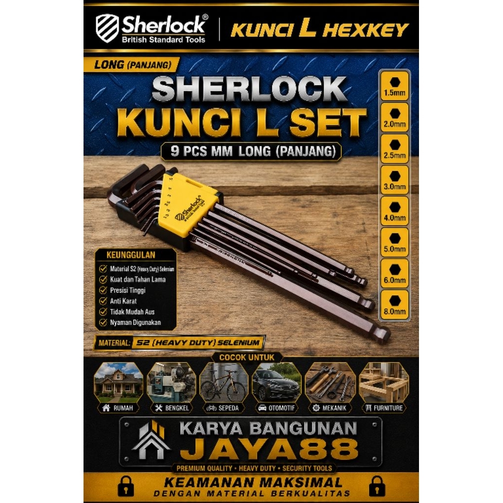 Sherlock Kunci L Set 9 pcs mm Long (Panjang ) Kunci L Set Sherlock Tool