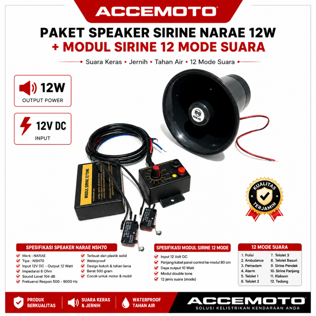 Horn Speaker Toa Nalae 12 Watt Sirine Patwal 12 Mode Suara Jernih Untuk Mobil dan Motor
