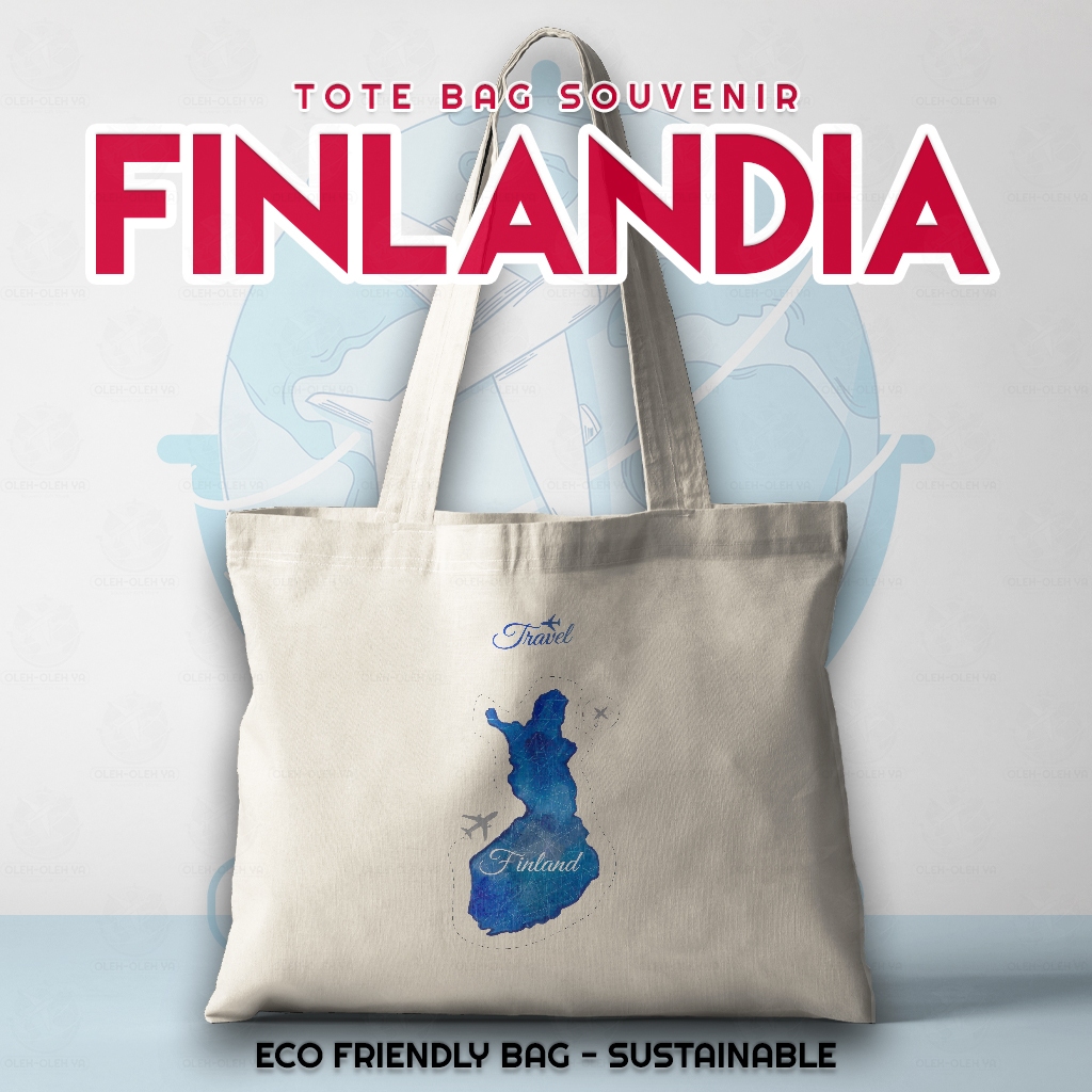 Oleh Oleh YA Souvenir Tote Bag Finlandia Luar Negeri - Oleh Oleh Tote Bag Finlandia Liburan Peta Wis