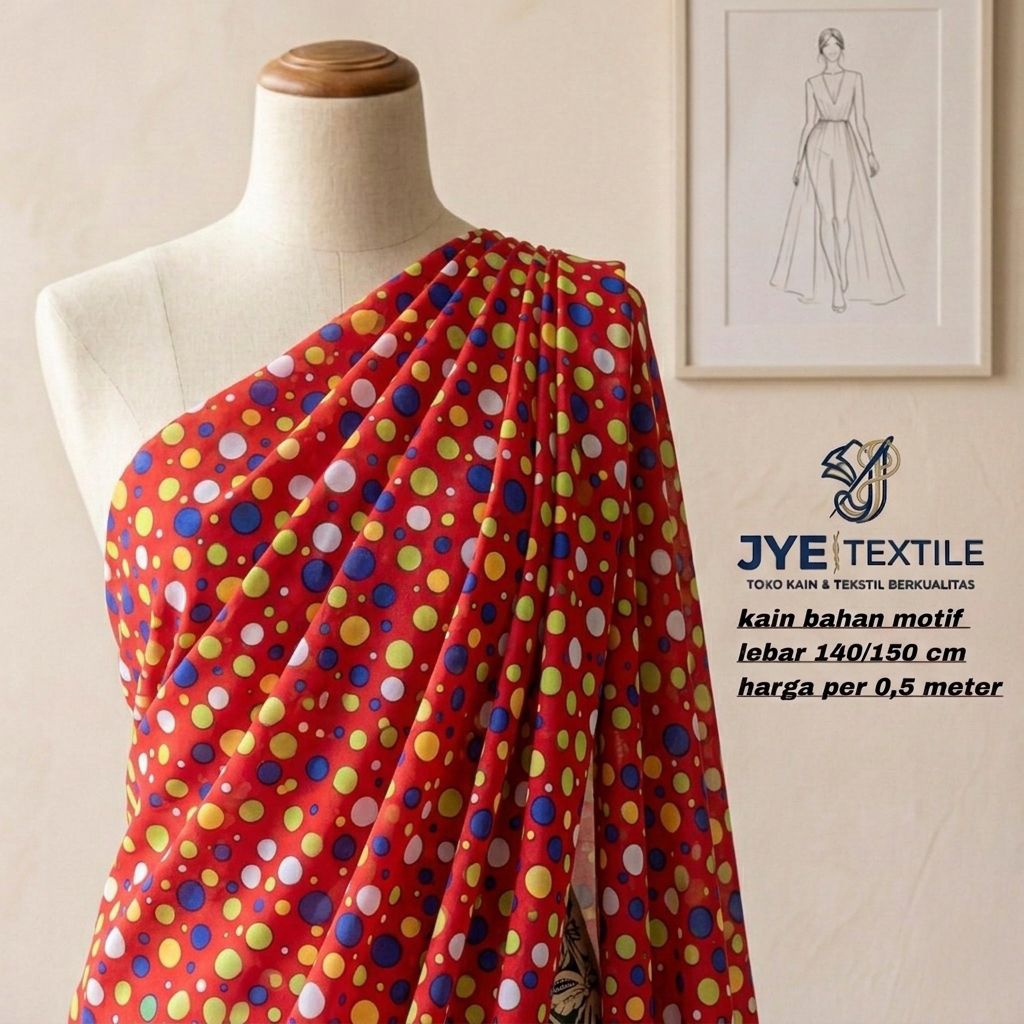 Kain Ceruty Motif Polkadot Warna Warni – Kain Baju Jahit Murah Meteran tre
