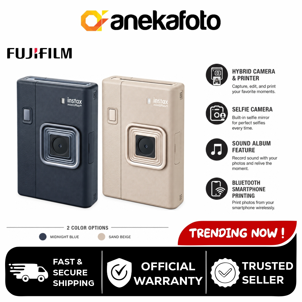 FUJIFILM Instax Mini LiPlay Plus LiPlay+ Hybrid Instant Camera Printer Midnight Blue Sand Beige Gara