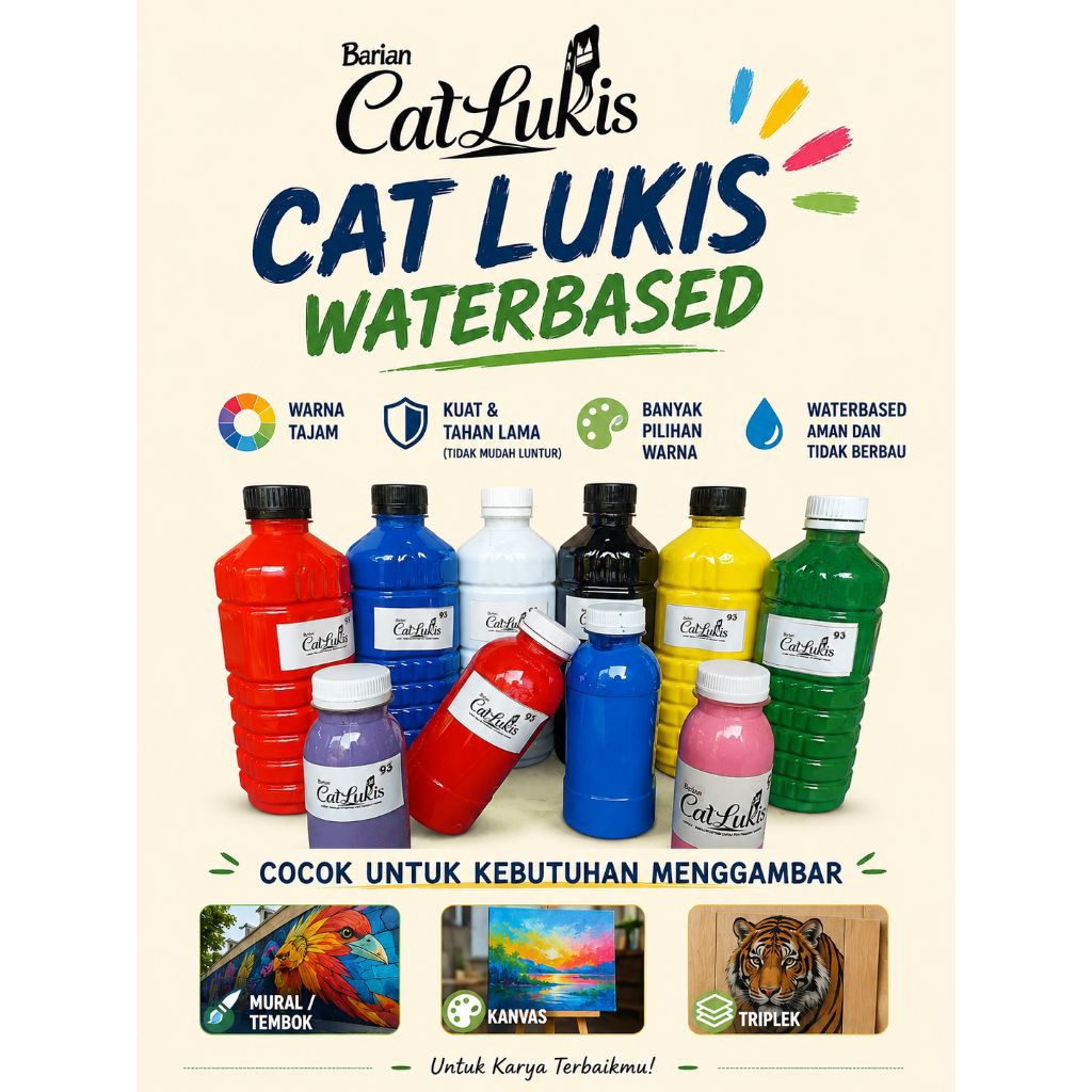 Cat Lukis Waterbased untuk Mural/Dinding, Kanvas, Triplek.