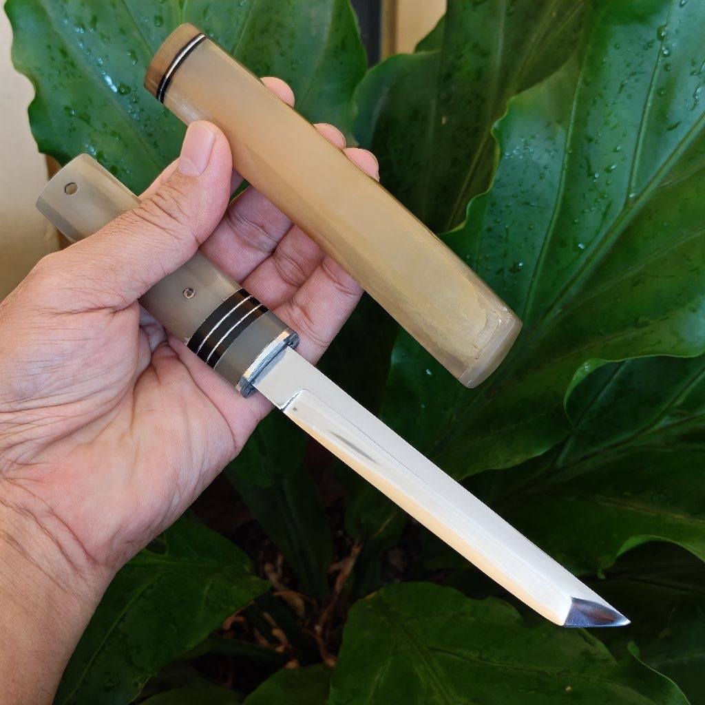 N695 Handmade Japanese Tanto Knife, Pisau Jepang handmade 12cm dengan handle full tanduk kerbau bule