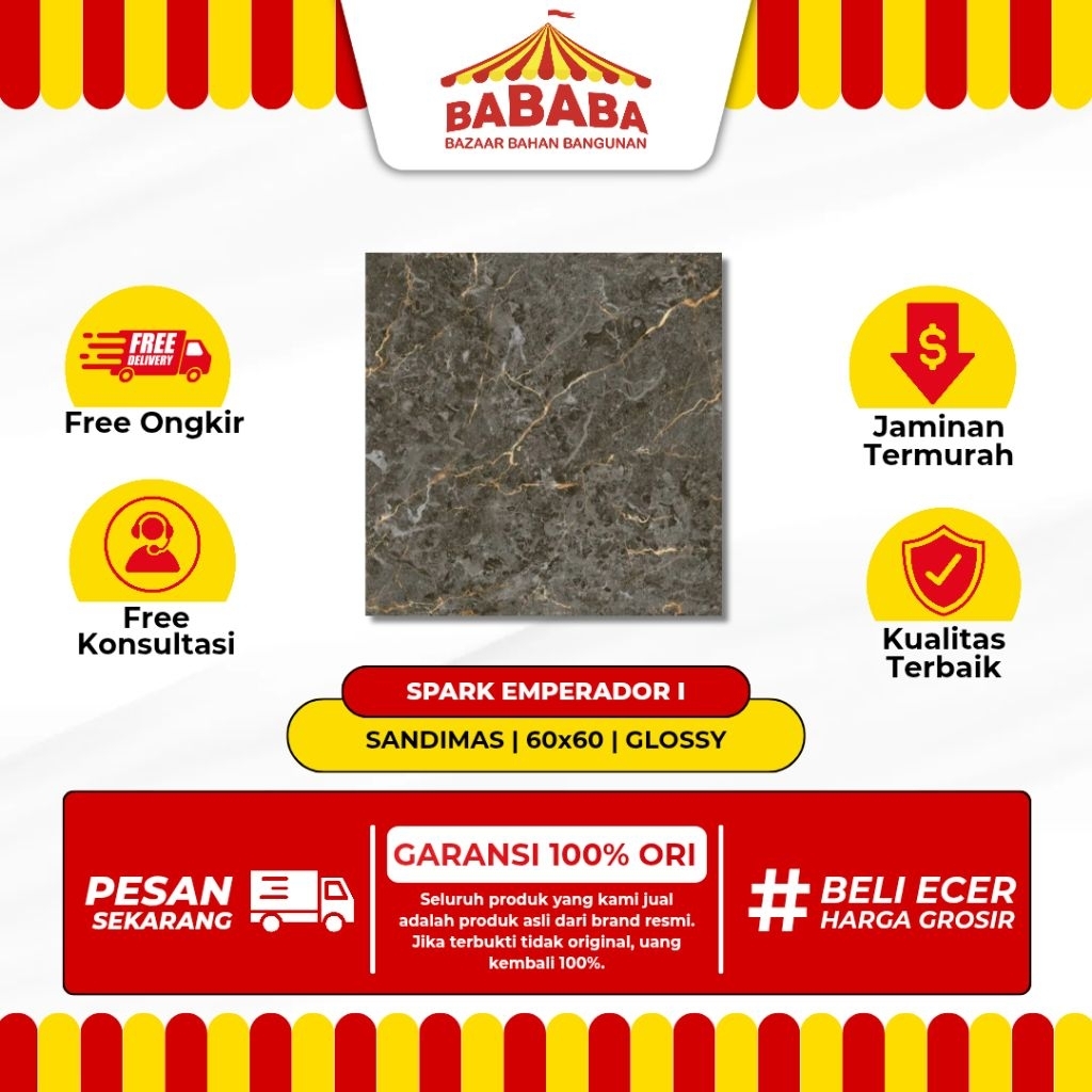 Granit Lantai Ukuran 60x60 Sandimas Spark Emperador Glossy Kilap Motif Marble Rata Granit Lantai Rua
