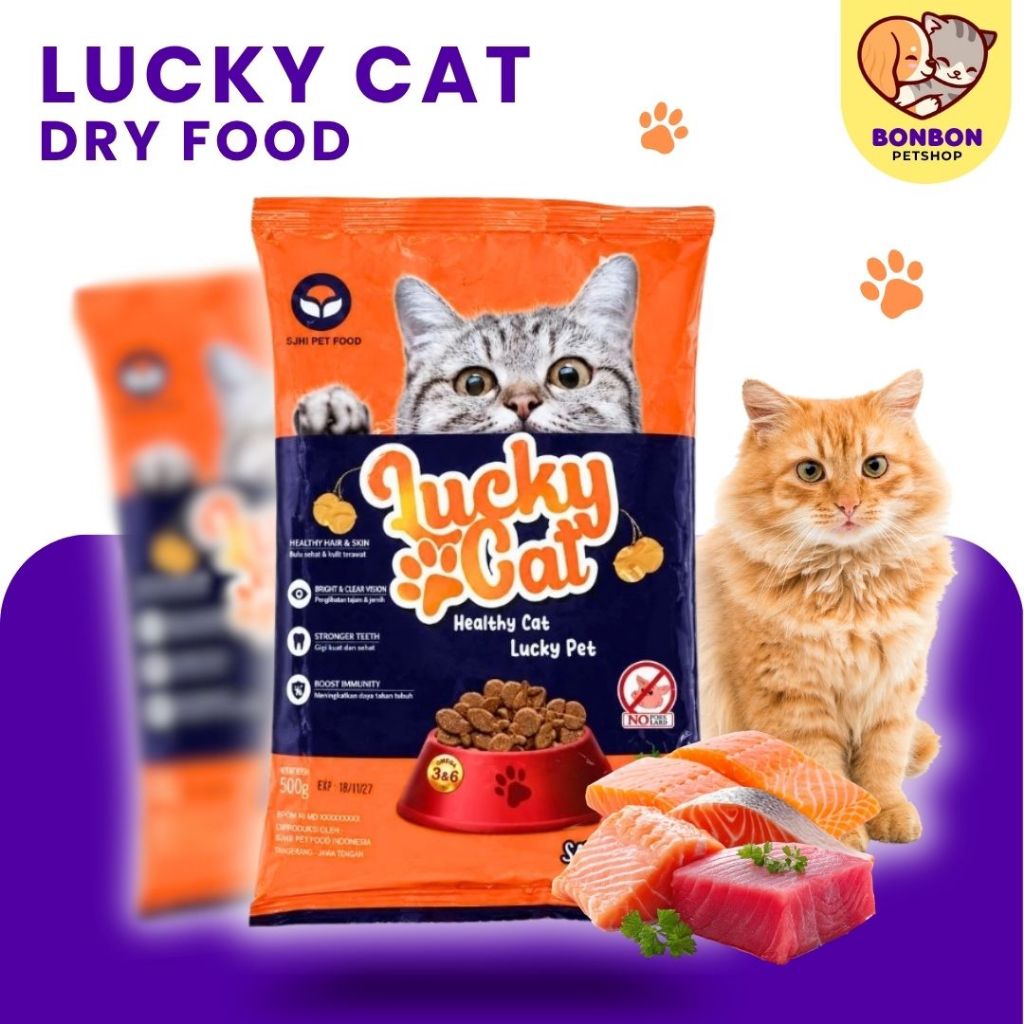 Lucky Cat Tuna Salmon 500gr Freshpack Makanan Kucing Kering terbuat dari bahan baku premium