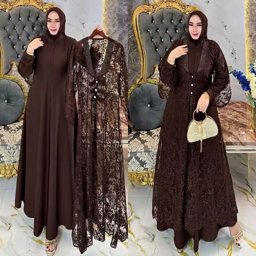 Sanrina Dress Gamis Kondangan Terbaru 2026 Gamis Plus Outer Brokat Dress Kondangan Mewah Dan Elegan