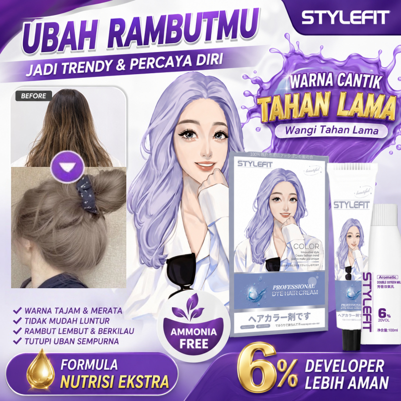 UNELHOE Style Fit cat rambut ash brown*200ml pewarna rambut pria dan wanita,semir original hair colo