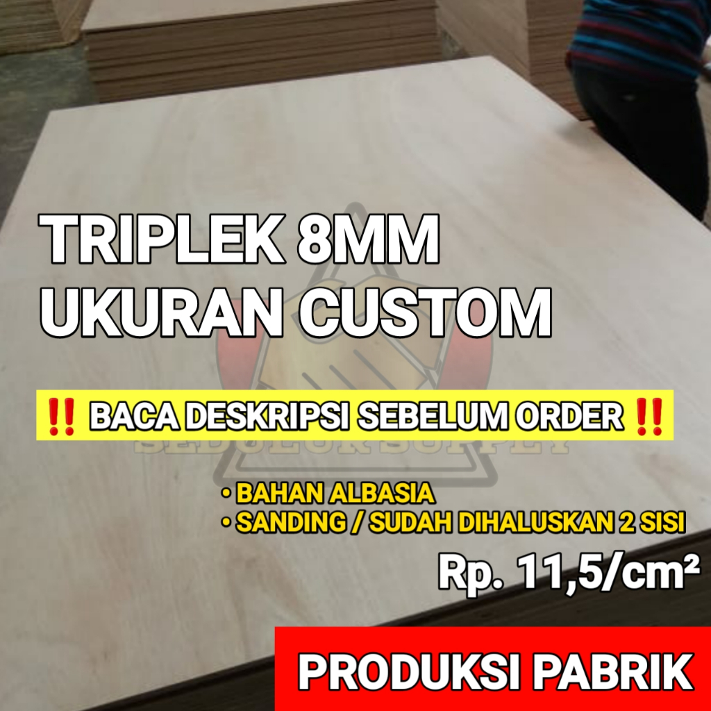 PAPAN KAYU TRIPLEK 8MM / MULTIPLEK 8MM / PLYWOOD 8MM ALBA UTY UKURAN CUSTOM