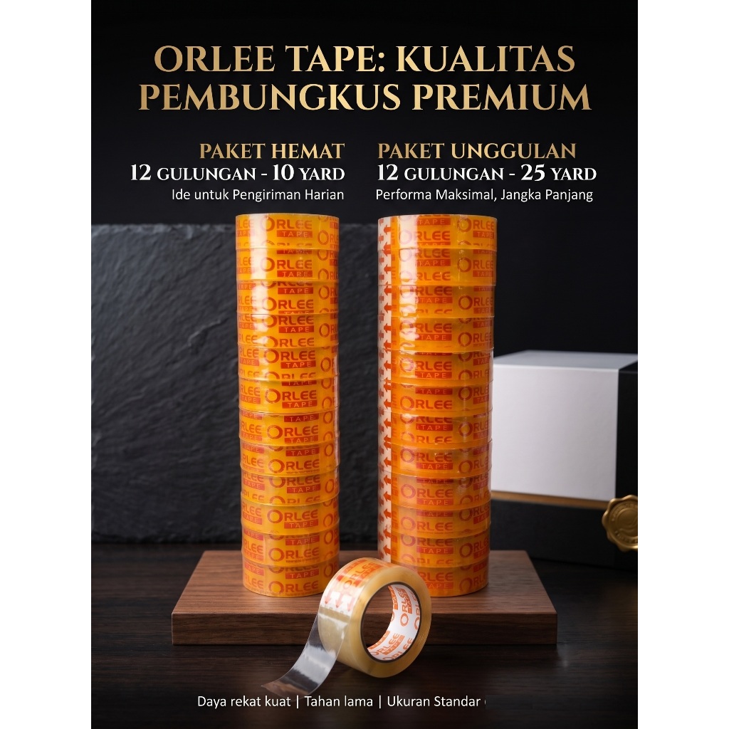 1 Slop isi 12 Pcs Isolasi Solasi Selotip Bening Orlee 1/2 Inch 12mm Transparan Lakban Tape Kecil Mini Kado Pita Perekat Clear Packing Dus Bungkus Murah Kuat Lengket Tebal Serbaguna ATK Kantor Sekolah Alat Tulis Berkualitas 10 Yard 9M 25 Yard 22M Orlee