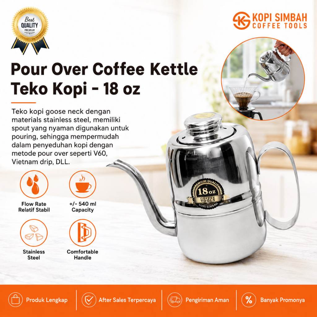 Olive Kettle Goose Neck 18 Oz Teko Kopi Leher Angsa 540 ml Ketel Manual Brew Pour Over Coffee