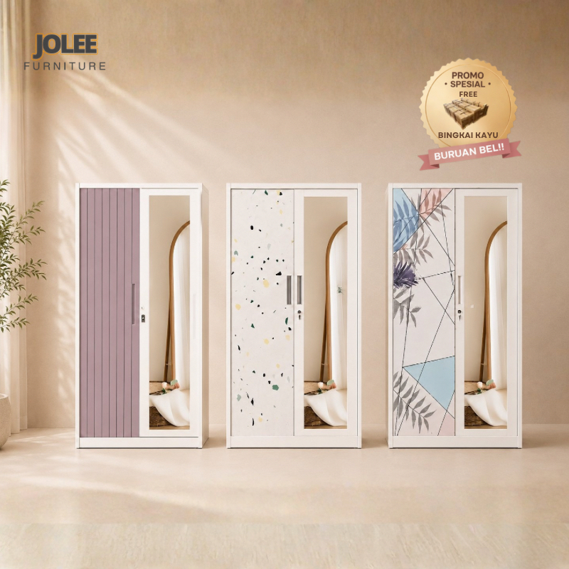JOLEE Lemari Pakaian Besi 2 Pintu Cermin Full Body