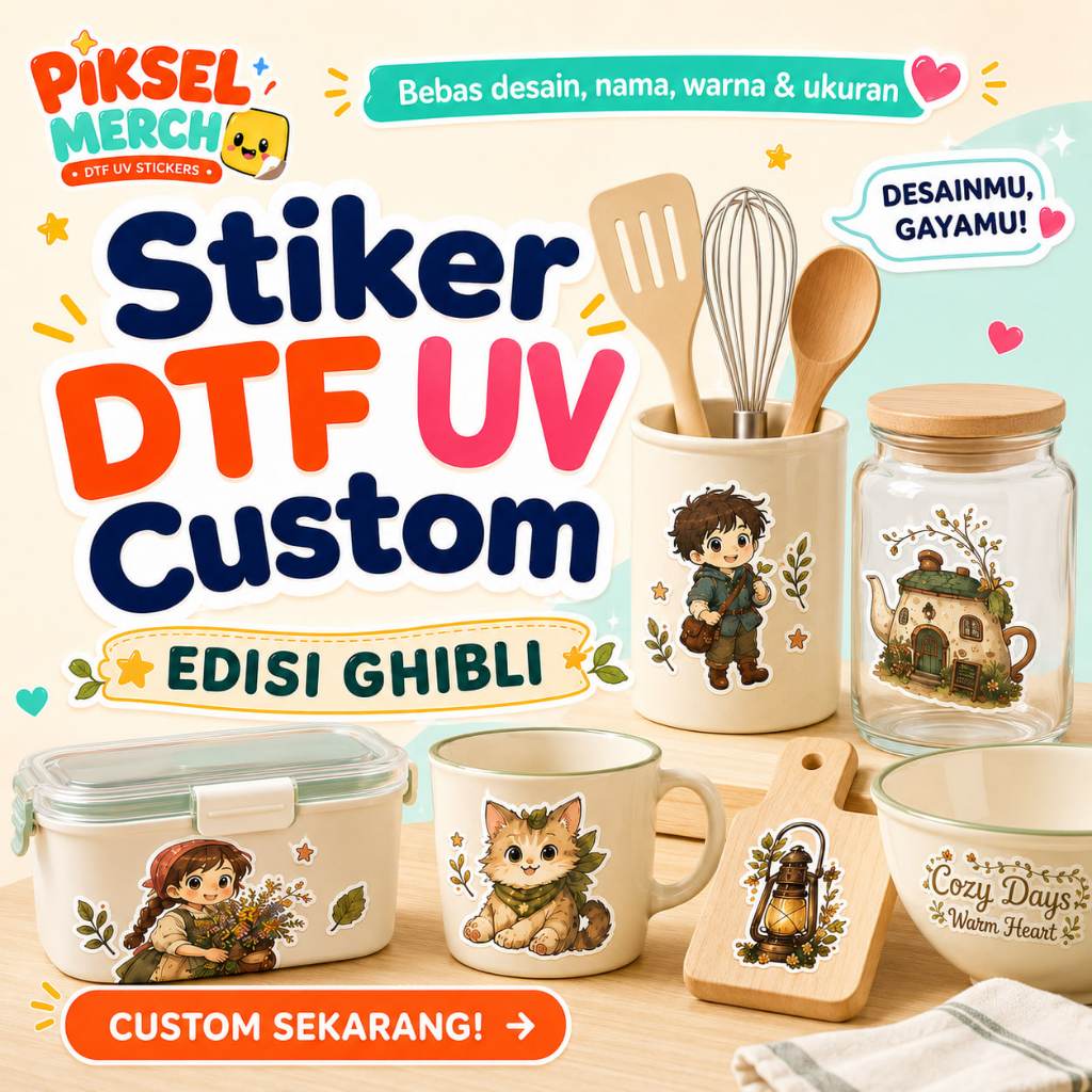PikselMerch Sticker Label UK A5 FREE Custom Ghibli UV DTF Karakter Ghibli Sticker Tumbler Gelas Kaca