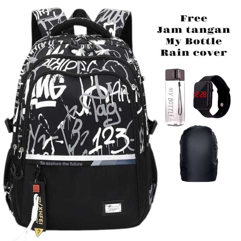 AFFA.BAGS SEKOLAH ANAK Tas Ransel Sekolah Anak Motif Coret Mural Graffiti Unisex Ukuran Besar Banyak