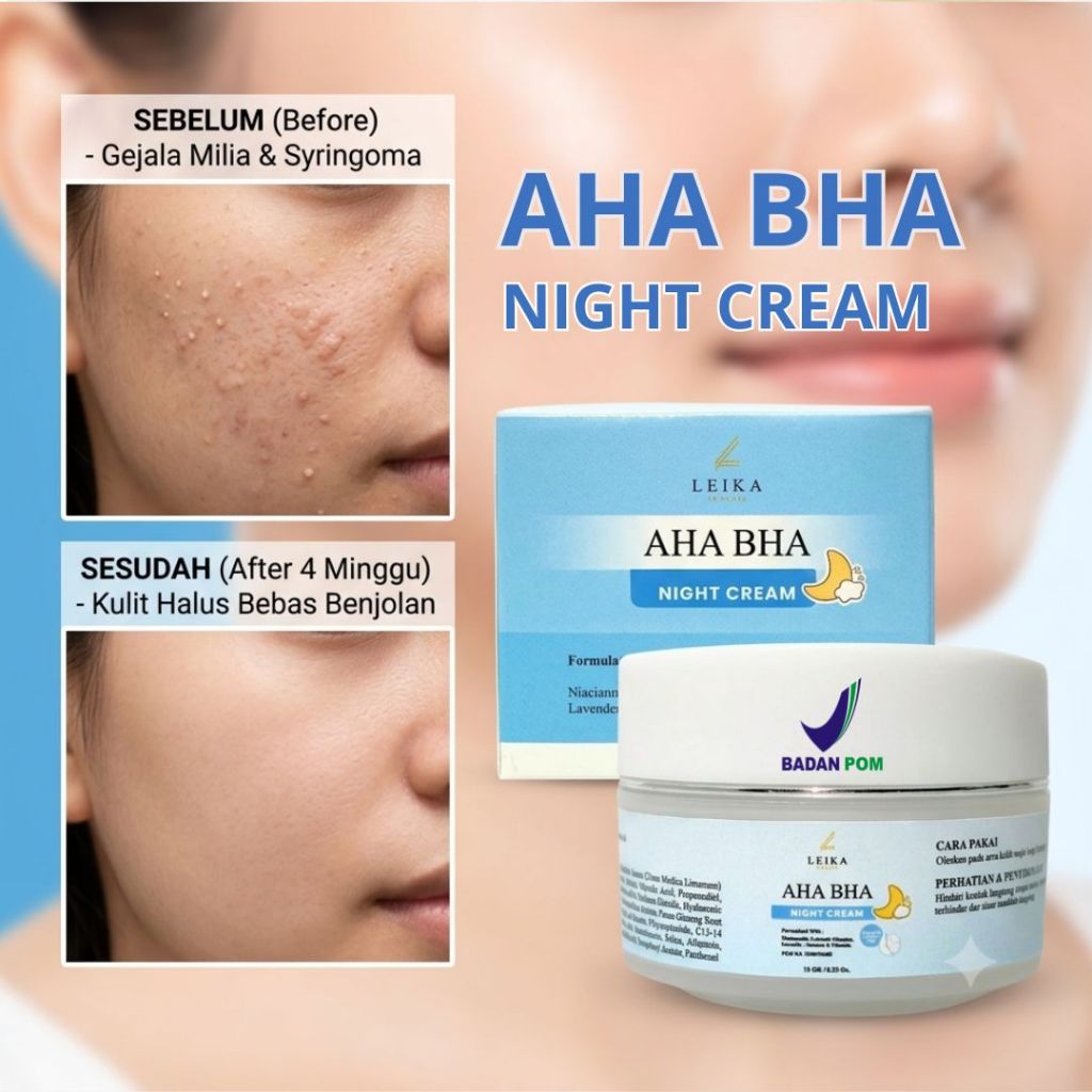 AHA BHA Night Cream Penghilang Milia ampuh Bpom Penghilang Milia di bawah mata Cream Milia syringoma