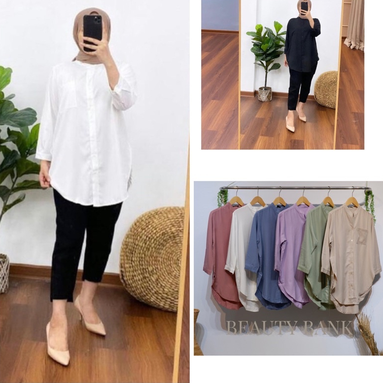 KEMEJA TUNIK POLOS SHAKILA BOTEGA MANGO STRETCH PREMIUM WANITA KEKINIAN