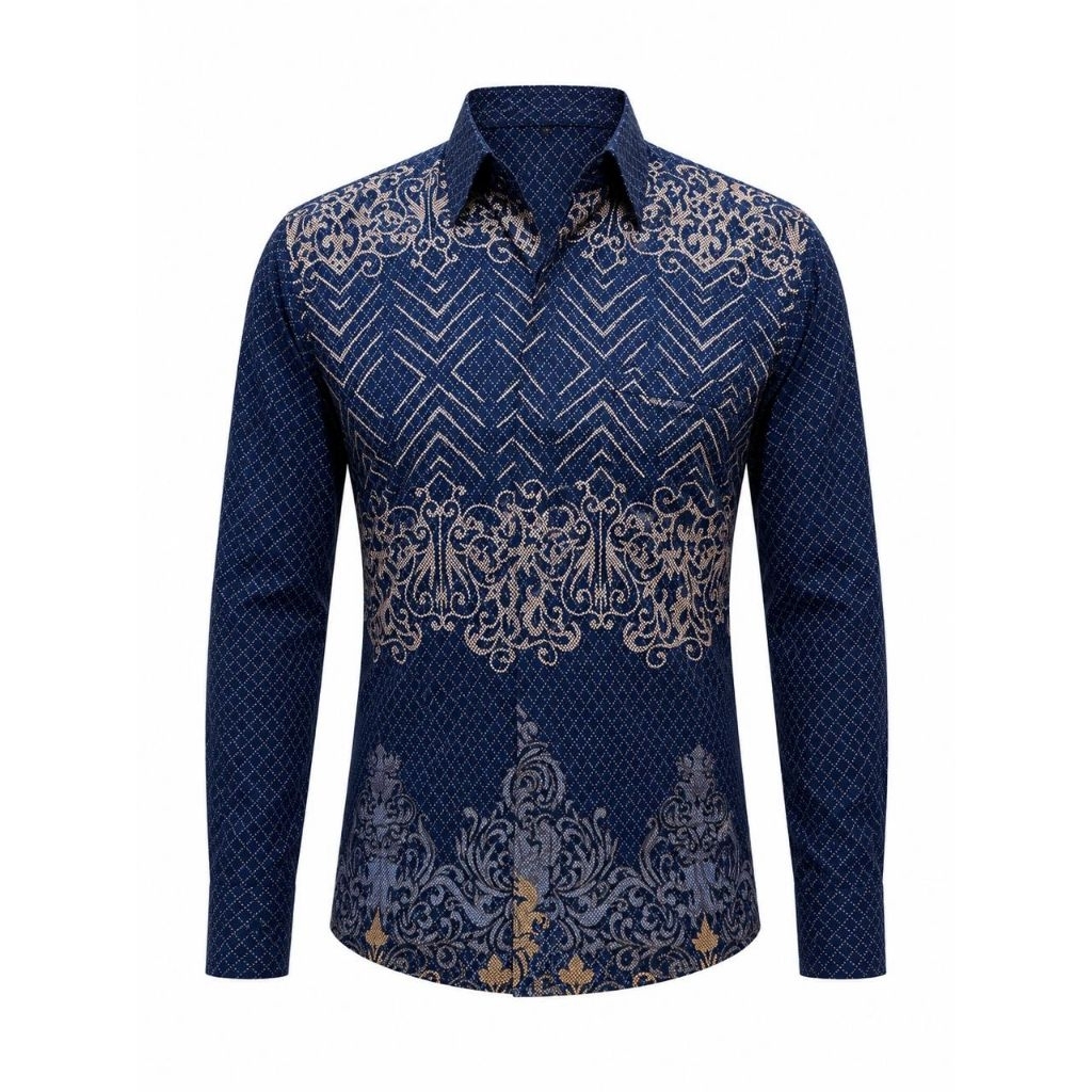 Baju batik pria lengan panjang berpuring premium