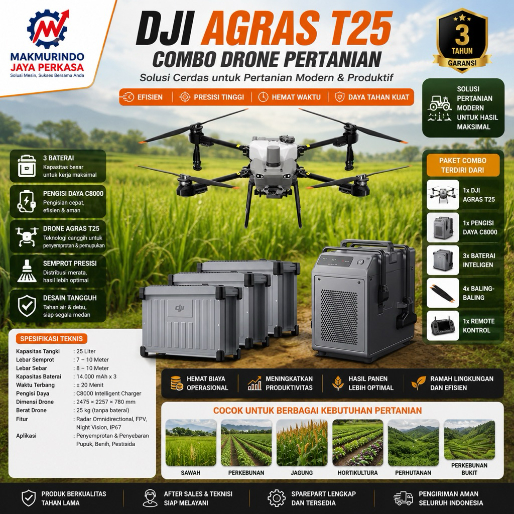 DJI Agras T25 Agricultural Drone Combo 25L Drone Pertanian Penyemprot Pupuk dan Pestisida Profesiona