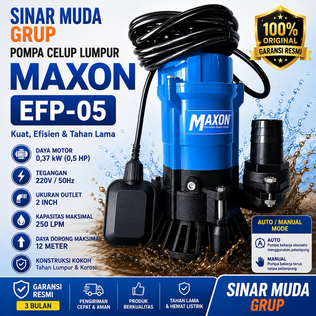 POMPA CELUP AIR KOTOR MAXON EFP 05 AUTO 2INCH POMPA LUMPUR SEWAGE PUMP TERBARU