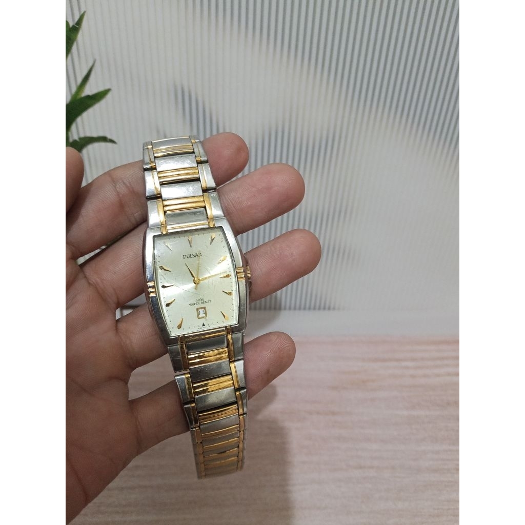 Jam Tangan Pulsar Quartz Vintage Two Tone Date Original Japan Dress Watch