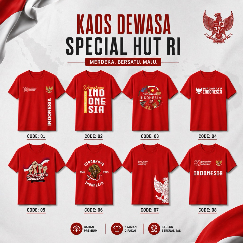 Kaos 17 Agustus Warna Merah Unisex Terbaru – Desain Merdeka Keren & Nyaman
