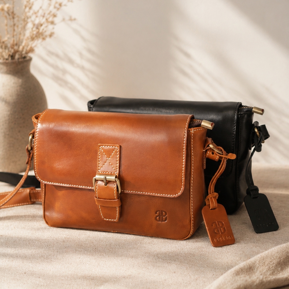 ABEKANI LEATHER Sling Bag LB-020 Mini Kulit Sapi Asli Tas Slempang Unisex Bergaya Casual Klasik