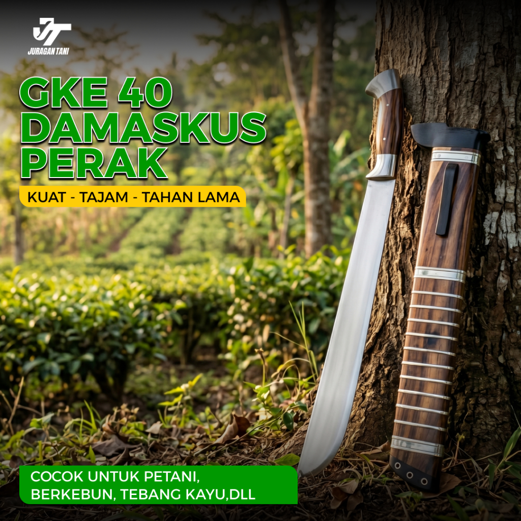 Juragan Tani | Golok Kebun Damaskus Potong Kayu Bambu Berkebun Motif Simpay Bahan Baja Sup9 40cm