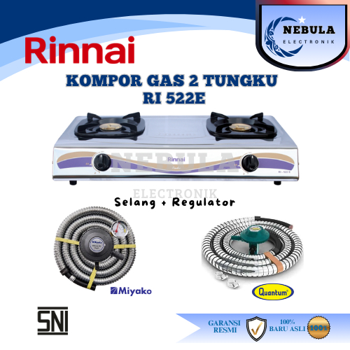 KOMPOR GAS RINNAI 2 TUNGKU STAINLESS STEEL / KOMPOR GAS RINNAI 2 TUNGKU RI-522E NEW SERIES/RINNAI 52